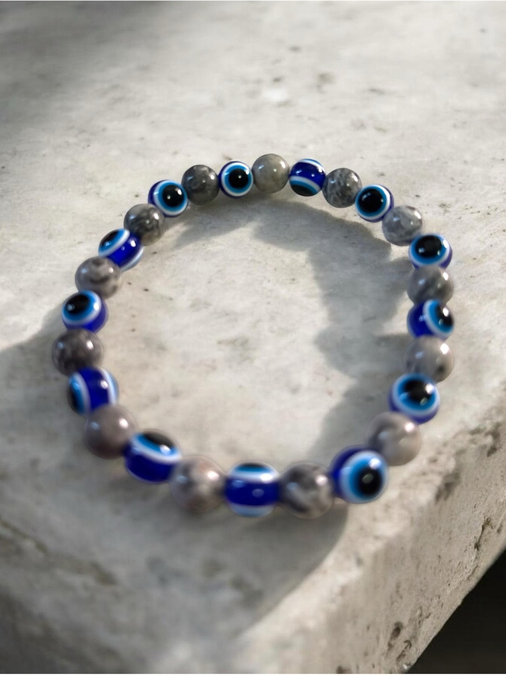 Evil Eye Beaded Stretch Bracelet in Labradorite 8mm